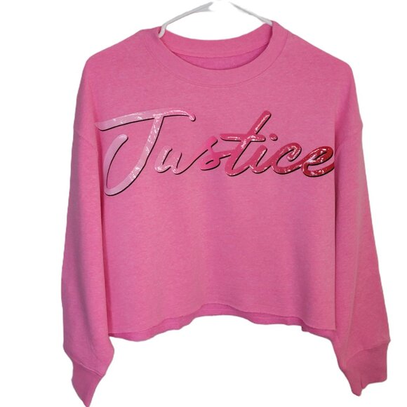 Justice Logo Cropped Sweatshirt Long Sleeve Pullover Vibrant Pink Medium - Picture 2 of 13